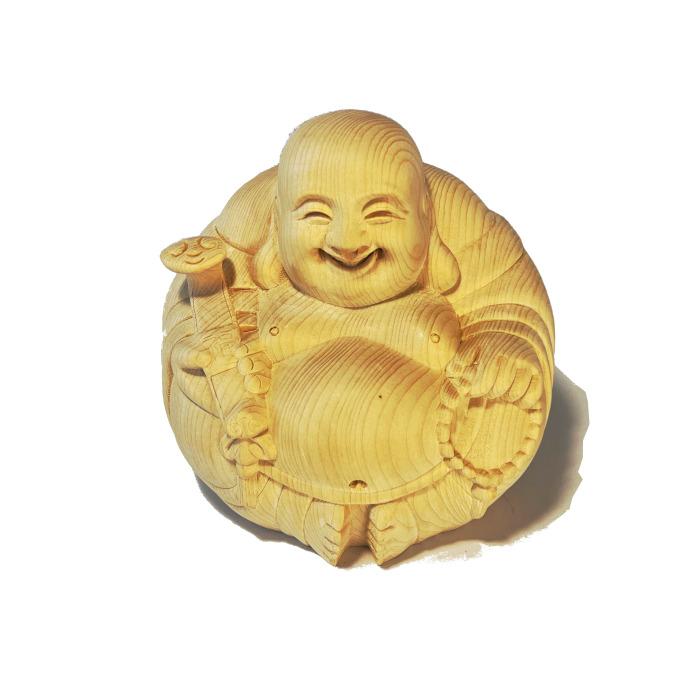桧木 木彫り 布袋尊 布袋様 七福神 丸 一点もの 縁起物 金運アップ