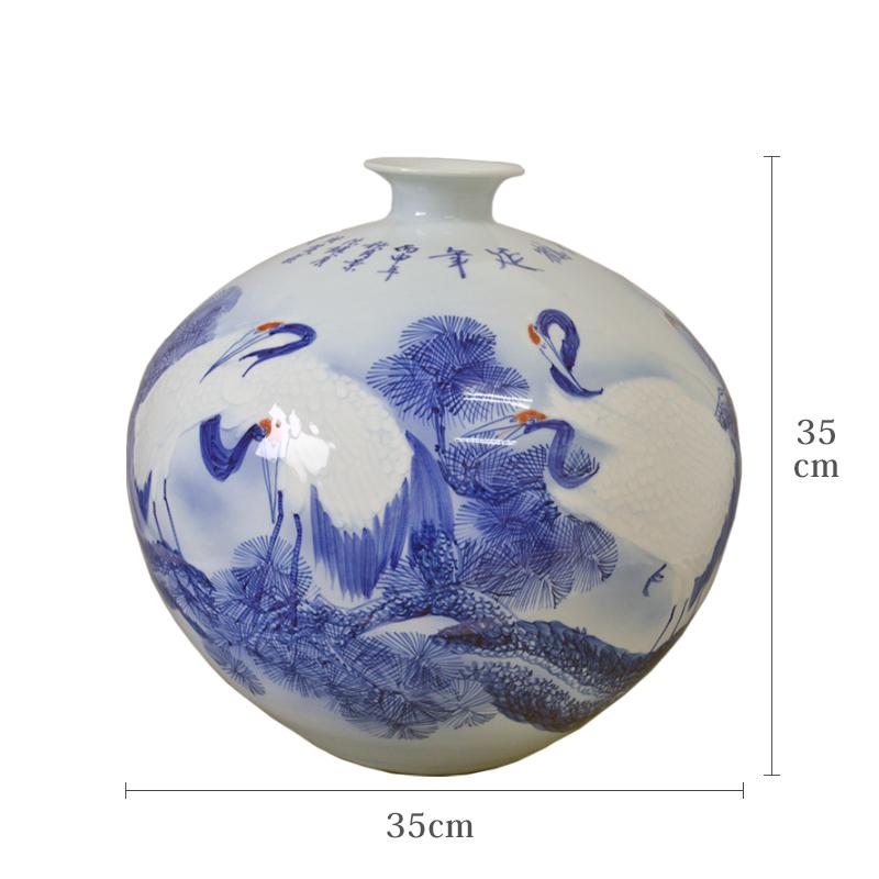 松鶴延年 景徳鎮陶磁器 呉文瀚作 壷 花瓶 高さ35cm SE011915