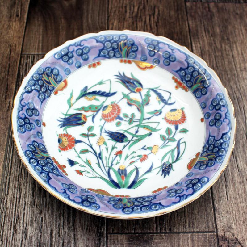 イズニック陶器】手描き大皿／トルコ伝統文様／花模様 イズニック陶器