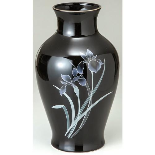 さわらび文 花生 黒 3.0✖︎9.3寸 胴張形花瓶 わらび 水板付 さわらび