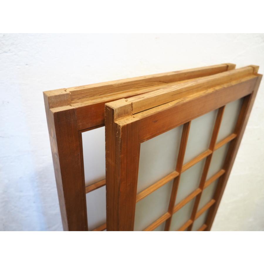 ユW0749【H92cm×W42,5cm】×2枚◇格子デザインのレトロな古い木枠ガラス