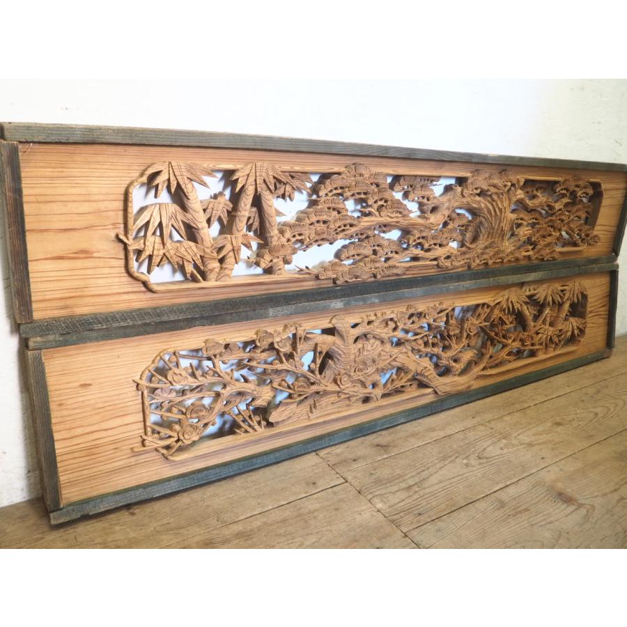 タI0859◇(4)【H33cm×W184cm】×2枚◇分厚い木彫り細工の古い木製欄間