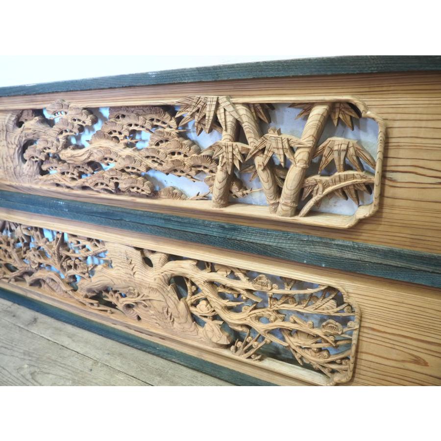 タI0859◇(4)【H33cm×W184cm】×2枚◇分厚い木彫り細工の古い木製欄間