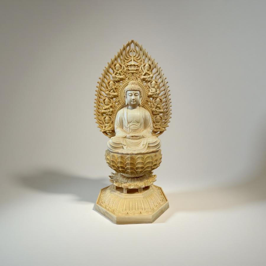 釈迦如来坐像 3寸 #323 像のみ 金彩有 お釈迦さま ◇白檀 木彫 仏像