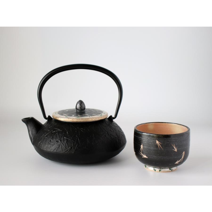 西川貞三郎商店 茶の間セット 鉄急須＆汲出し碗 銀彩松葉 京焼 清水焼