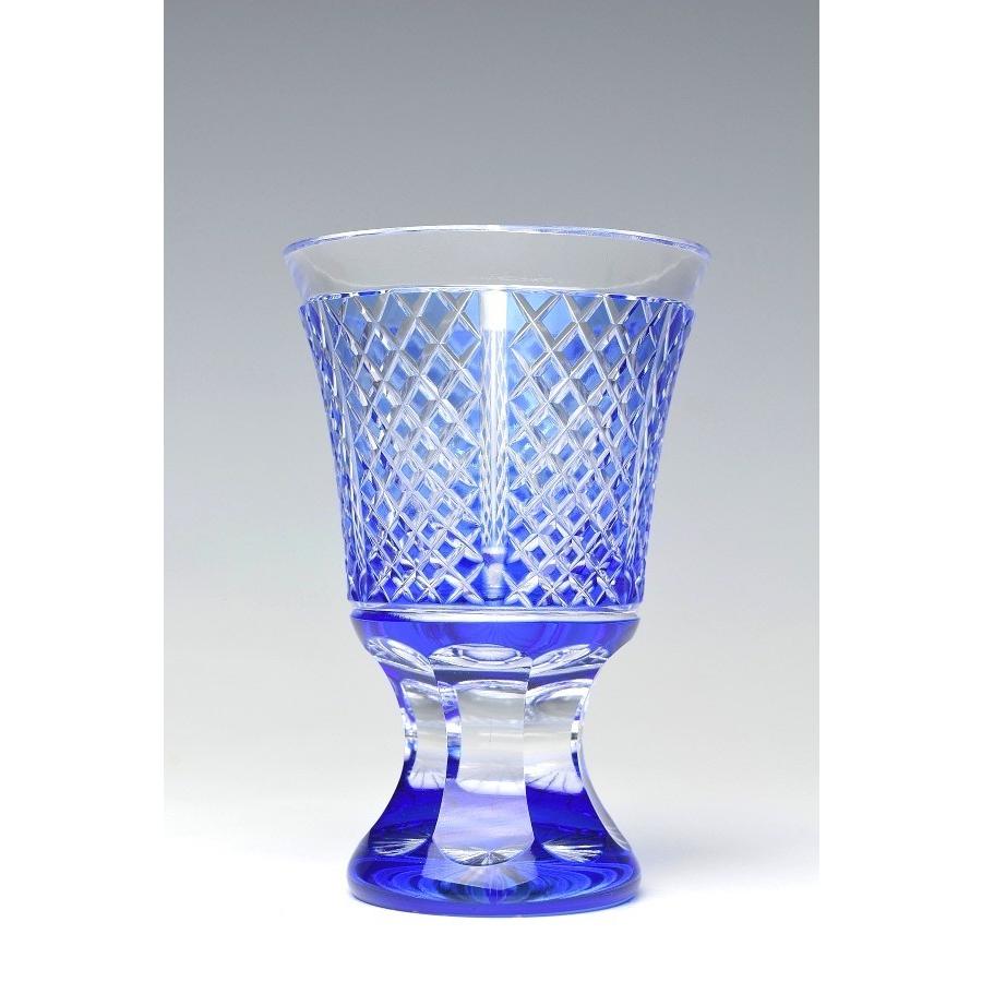 薩摩切子 紗綾高杯BL L-2033 カメイガラス 薩摩切子 紗綾高杯BL 薩摩