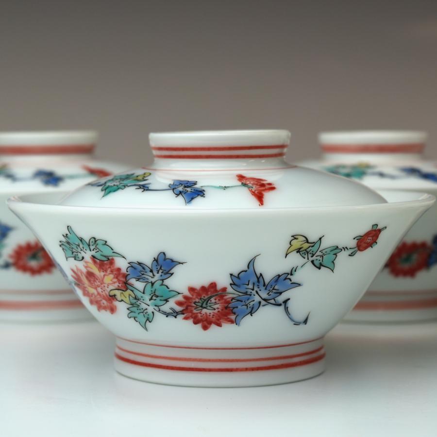 趣楽】 人間国宝 十三代 酒井田柿右衛門作 菊花文珍味入れ五客 直径