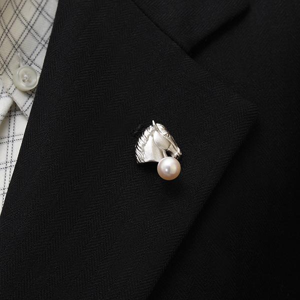 パール ブローチ 午ブローチ 馬ピンブローチ 馬ピンズ 真珠 あこや