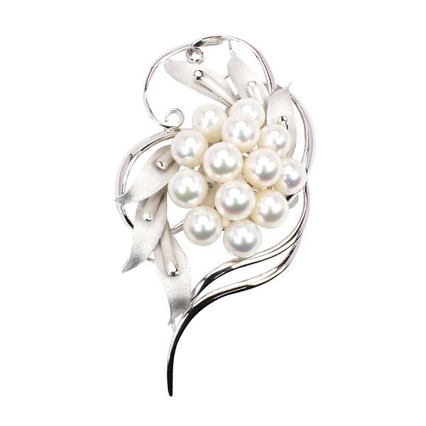パール ブローチ 真珠 フォーマル 植物モチーフ あこや真珠 7mm
