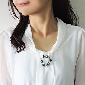 ブローチ パールブローチ k18 ホワイトゴールド ダイヤモンド ブラック