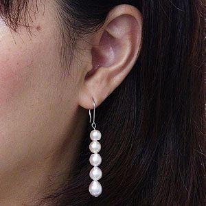 パールピアス 18金 真珠 ピアス あこや本真珠 5連 アメリカンピアス
