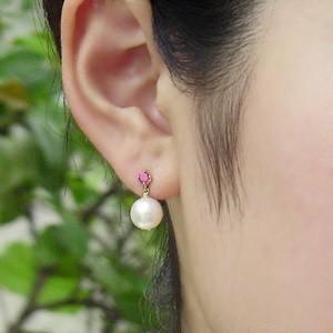 パール ピアス 18金 ルビー あこや本真珠 8.5mm 7月誕生石 スタッド