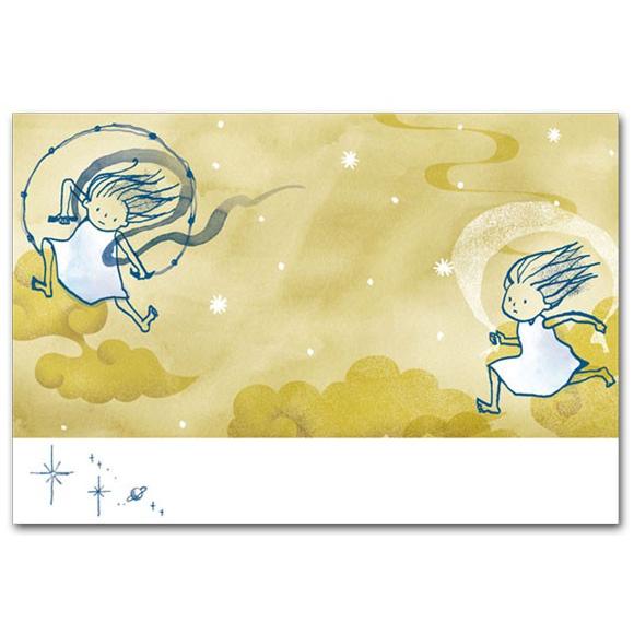 昭和ノスタルジック ポストカード 風神雷神女の子 水彩イラスト 絵葉書