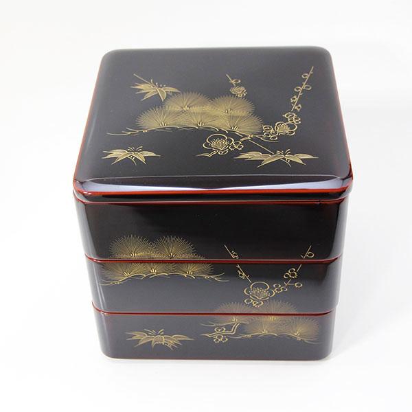 重箱 3段 木製 漆塗り 溜内朱 松竹梅 沈金 6.5寸 日本製 越前漆器 越前