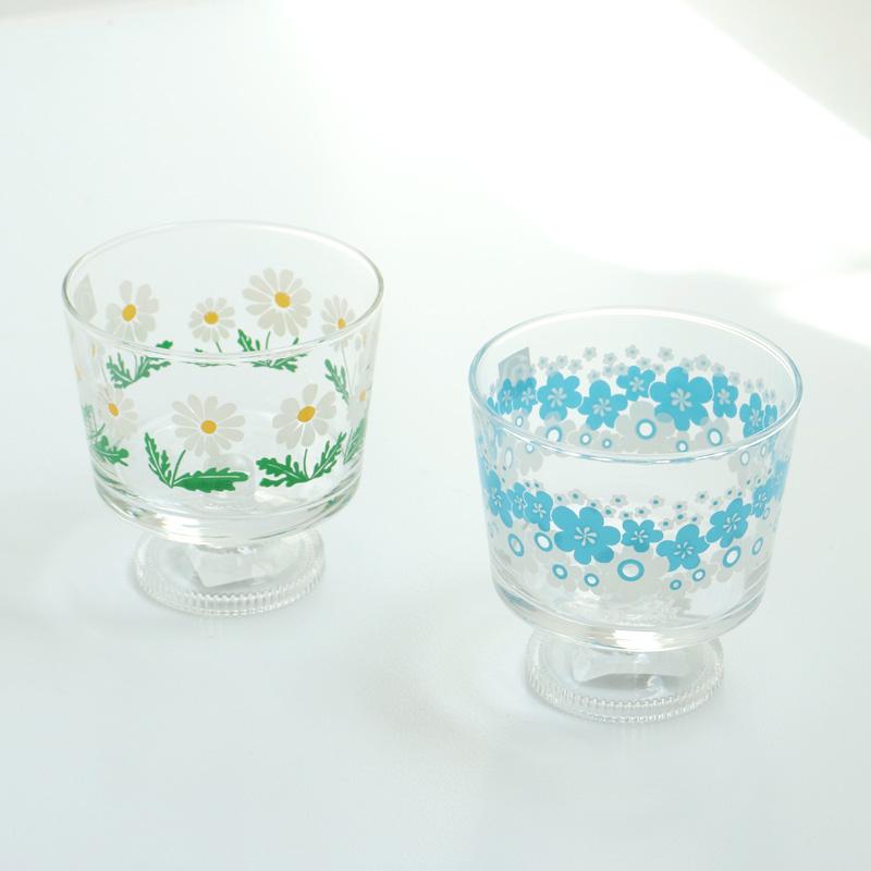 レトロ アンティーク 花びら型ガラスデザートボウル 2個セット 氷