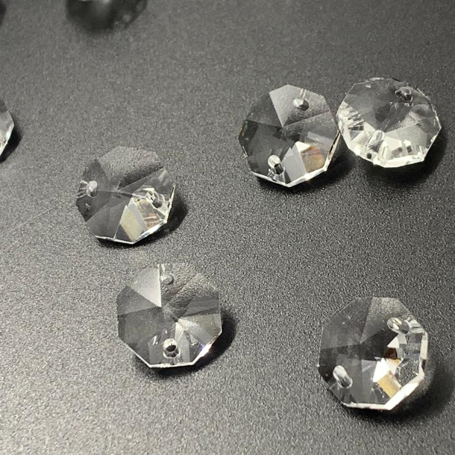 八角 2つ穴 14mm 透明 100個 オクタゴン ビーズ クリスタルガラス サン