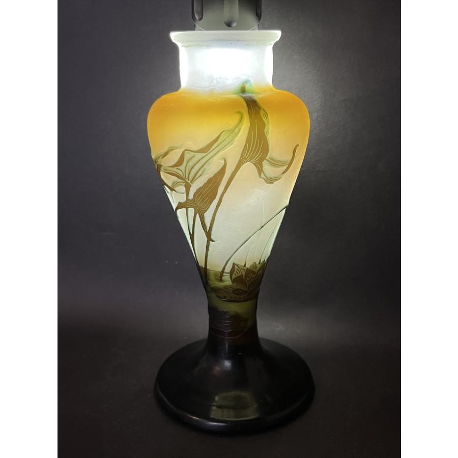 Emile Galle エミール ガレ スイレン 草花文 ガラス細工 花器 花瓶 高