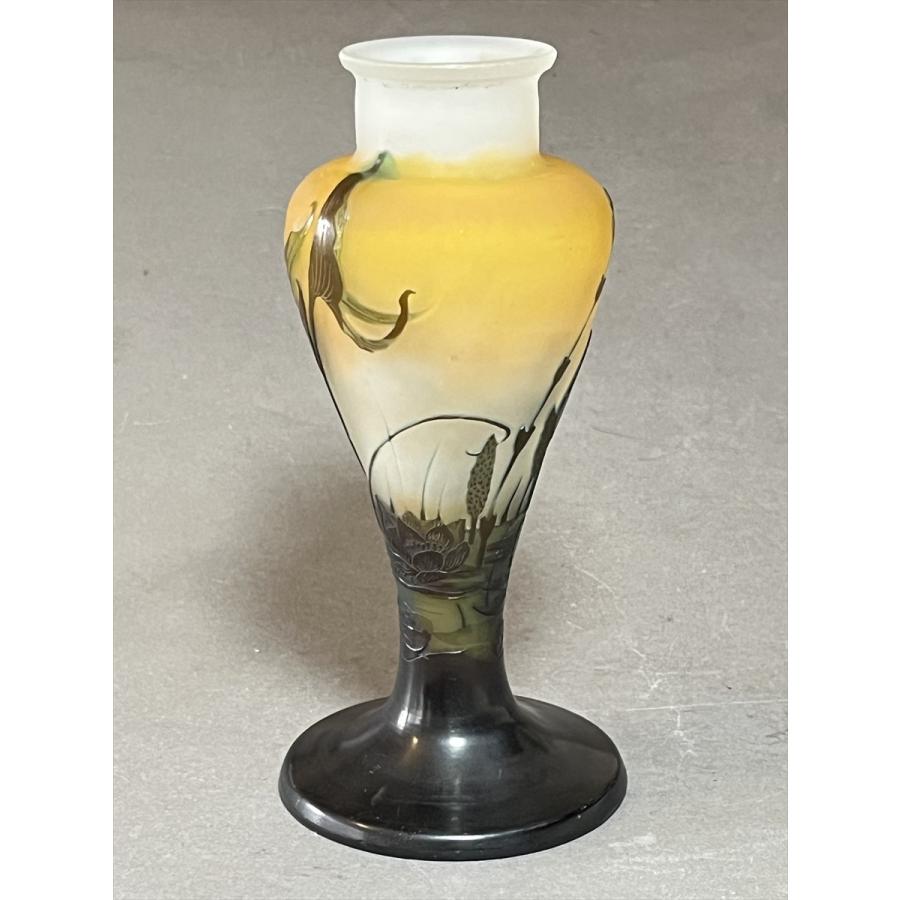 Emile Galle エミール ガレ スイレン 草花文 ガラス細工 花器 花瓶 高