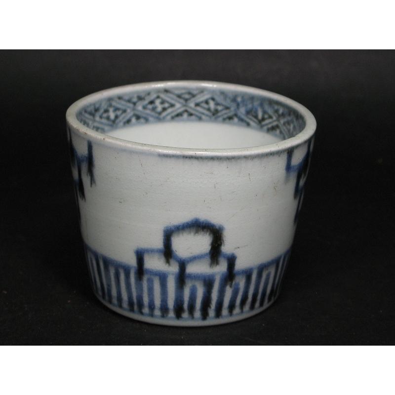 古伊万里 染付 亀甲文 見込み五弁花 蛇の目高台 蕎麦猪口 (22) : SK