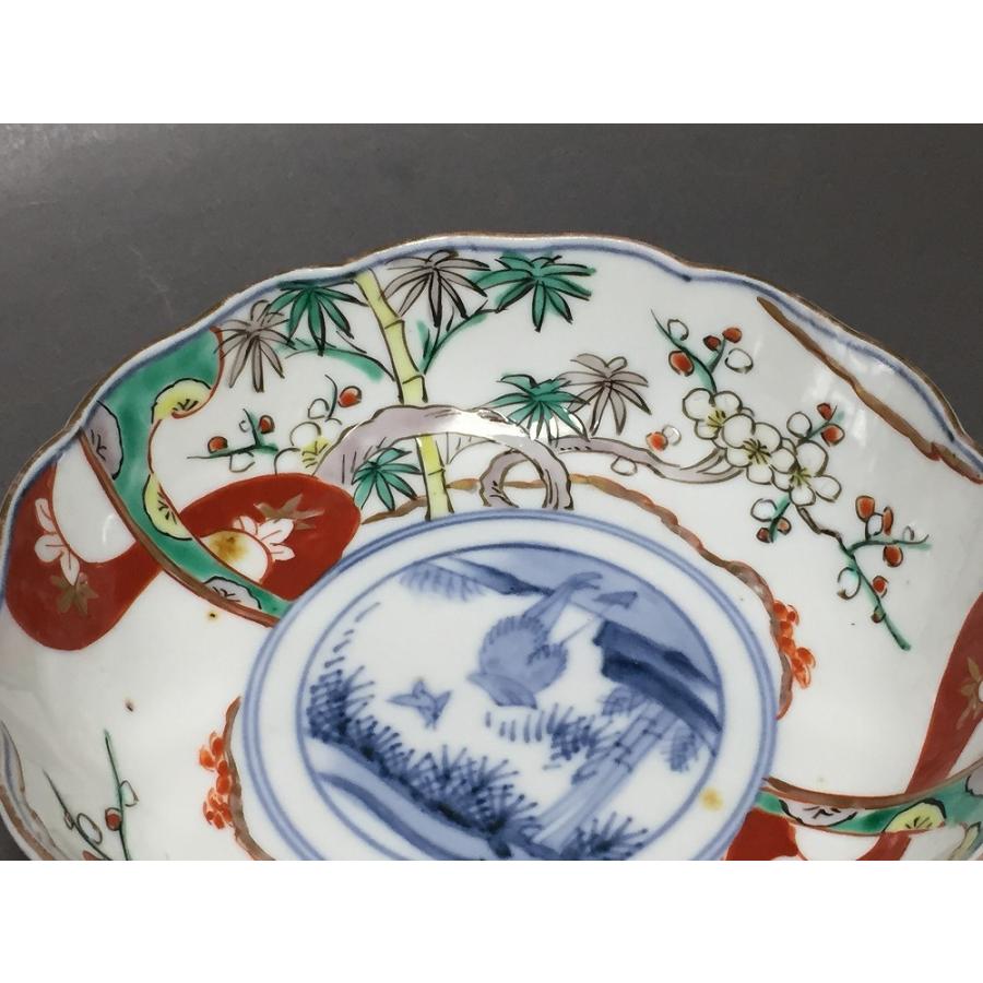 古伊万里 二重角富紋 錦松竹梅 直径15cm なます皿 3枚セット (25) : SK