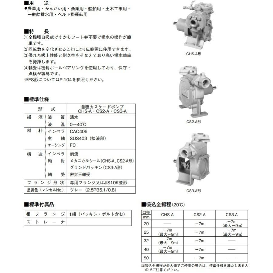 川本ポンプ 自給式ベルト掛ポンプ カスケードポンプ CS2-405-A/CS2-406