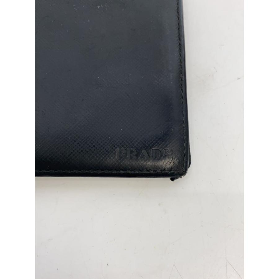 PRADA◇2つ折り財布/レザー/ブラック/無地/メンズ/164/使用感有り