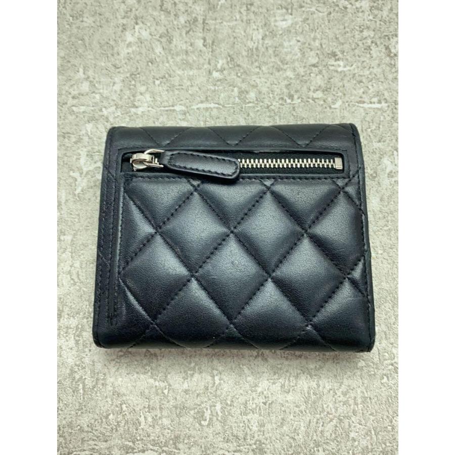 CHANEL◇キャビアスキン/ココマーク/ラムスキン/3つ折り財布/羊革/BLK