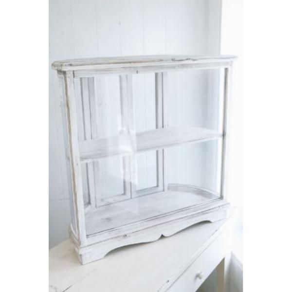 ガラス ショーケース シャビーシック ホワイト アールキャビネット