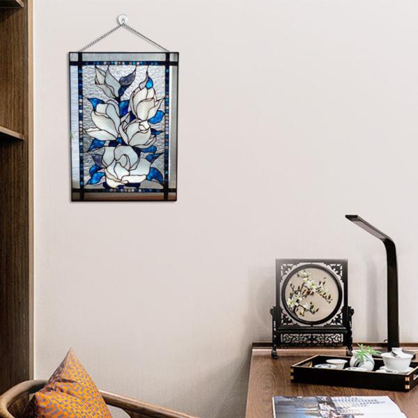 ステンドグラスの長方形の窓パネルサンキャッチャーの壁の装飾白い花