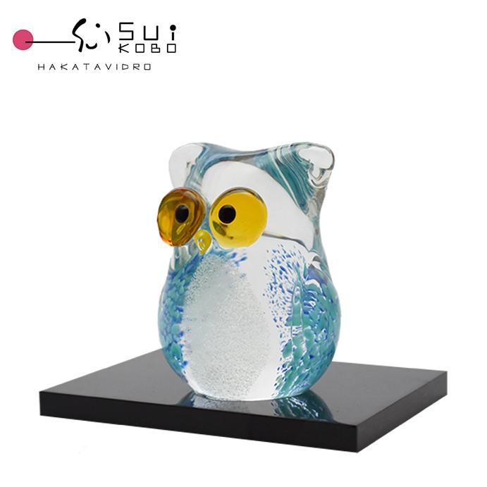 蓄光ふくろう 青 LA-73 ガラス 置物 : ガラス工房粋工房 - 通販