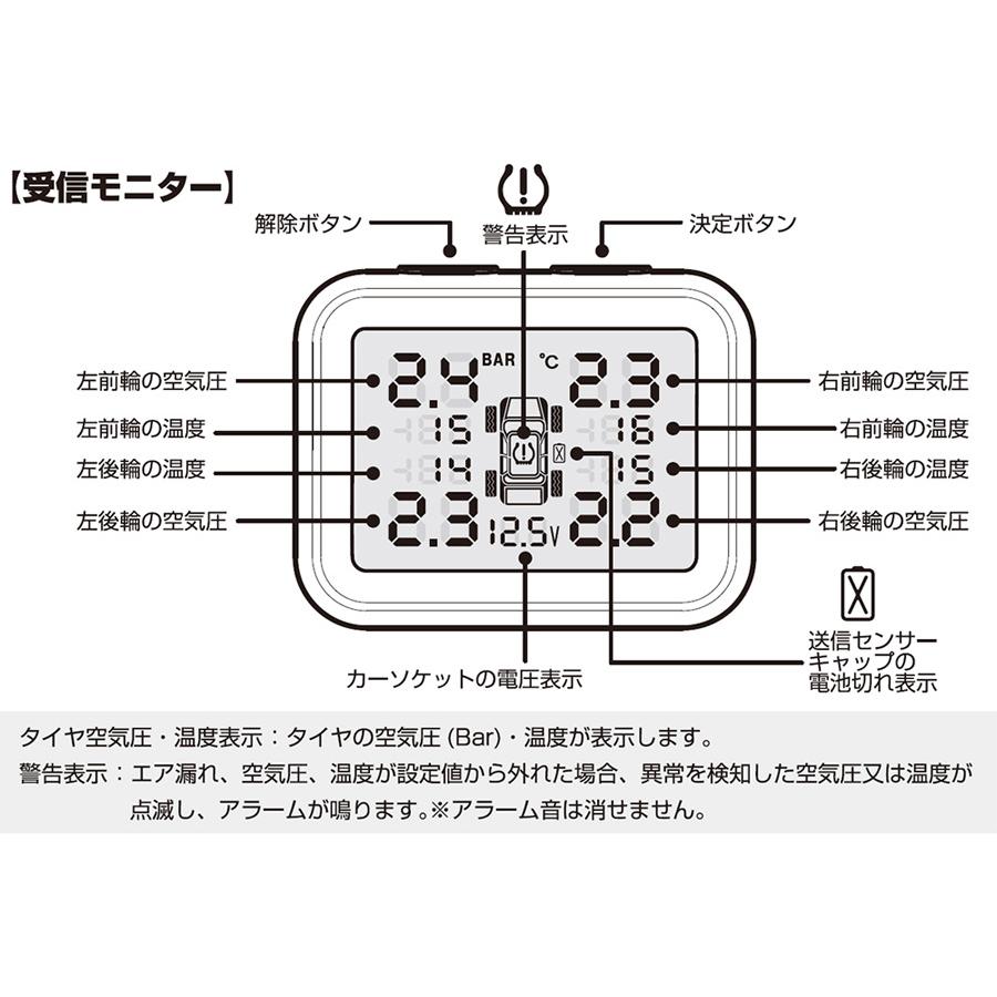 車用空気圧センサー タイヤ空気圧センサー 車内確認 カシムラ KD-258