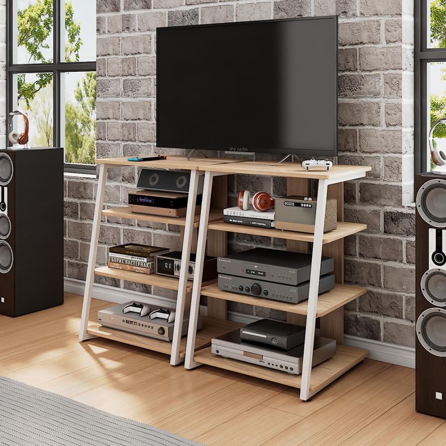 オーディオラック インテリア 台形 木目調仕上棚板 AV ラック スチール