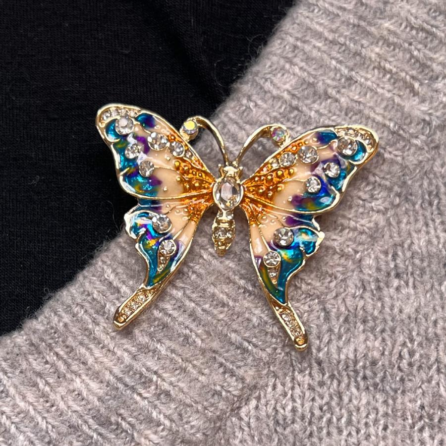 美品 ジバンシー バタフライブローチ 蝶々 ラインストーン 2連