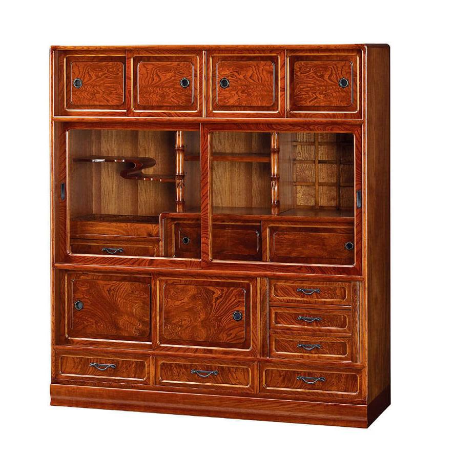 ① 茶箪笥 現地引取り値引き 和風木製ガラス扉収納棚 違棚