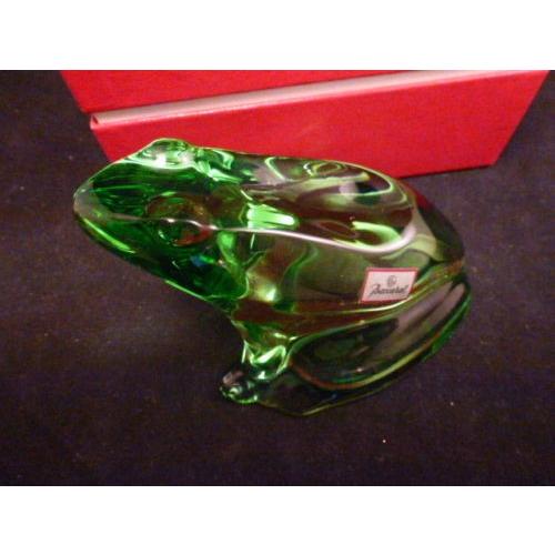 バカラ（Baccarat） カエル 緑色のクリスタル フィギュリン