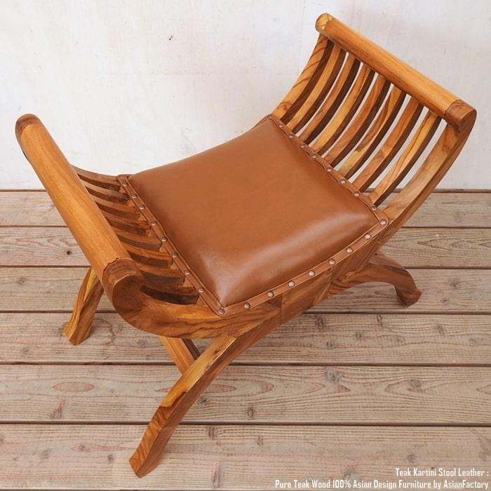 カルティニチェア チーク無垢材 レザー NA 牛革 革張り スツール