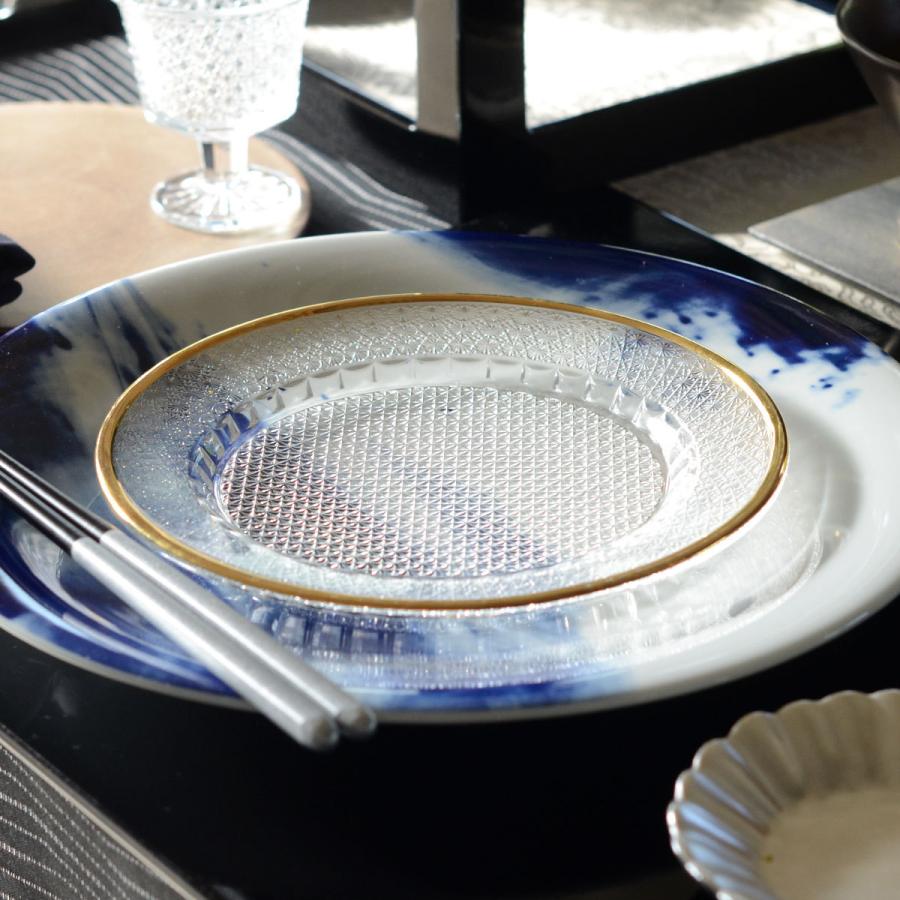 香菊 丸皿 天金 KM-K9G【ガラス食器 青山硝子 丸型 和食器 和モダン