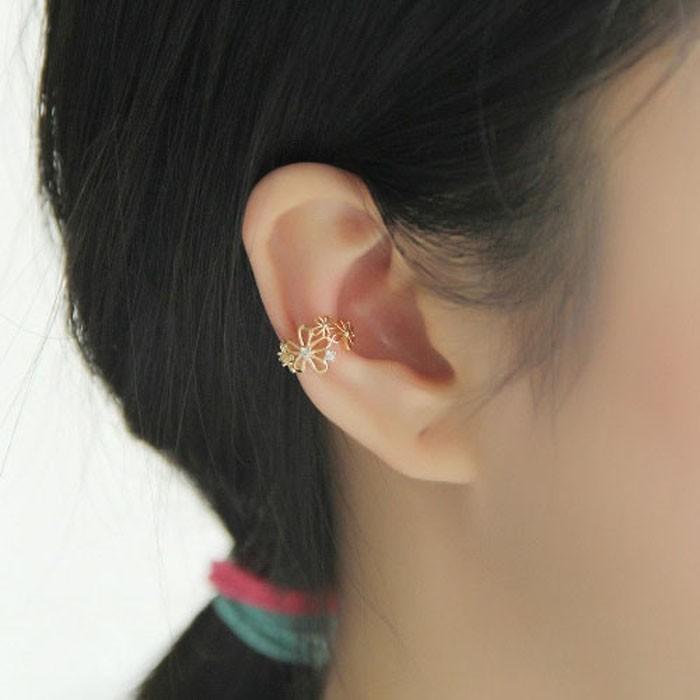 フラワー イヤーカフ 花 イヤリング イヤークリップ シルバー ゴールド