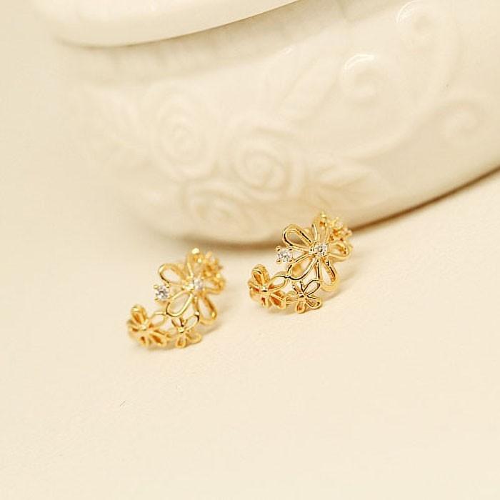 フラワー イヤーカフ 花 イヤリング イヤークリップ シルバー ゴールド