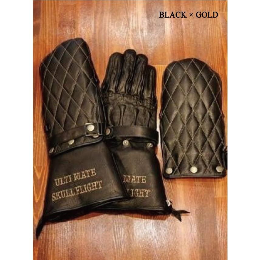 SKULL FLIGHT レザー バイカー手袋 黒 スカルフライト ボーン グローブ