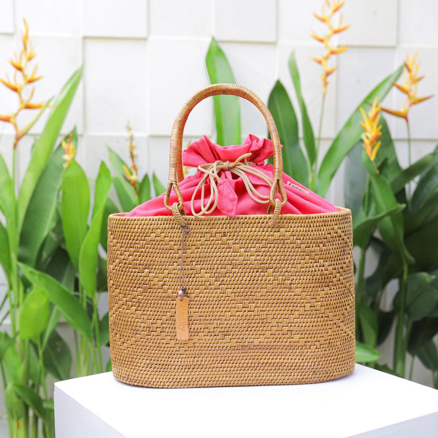 アタバッグ かごバッグ アタ 編まれた 高級 かご バッグ 蓋付き