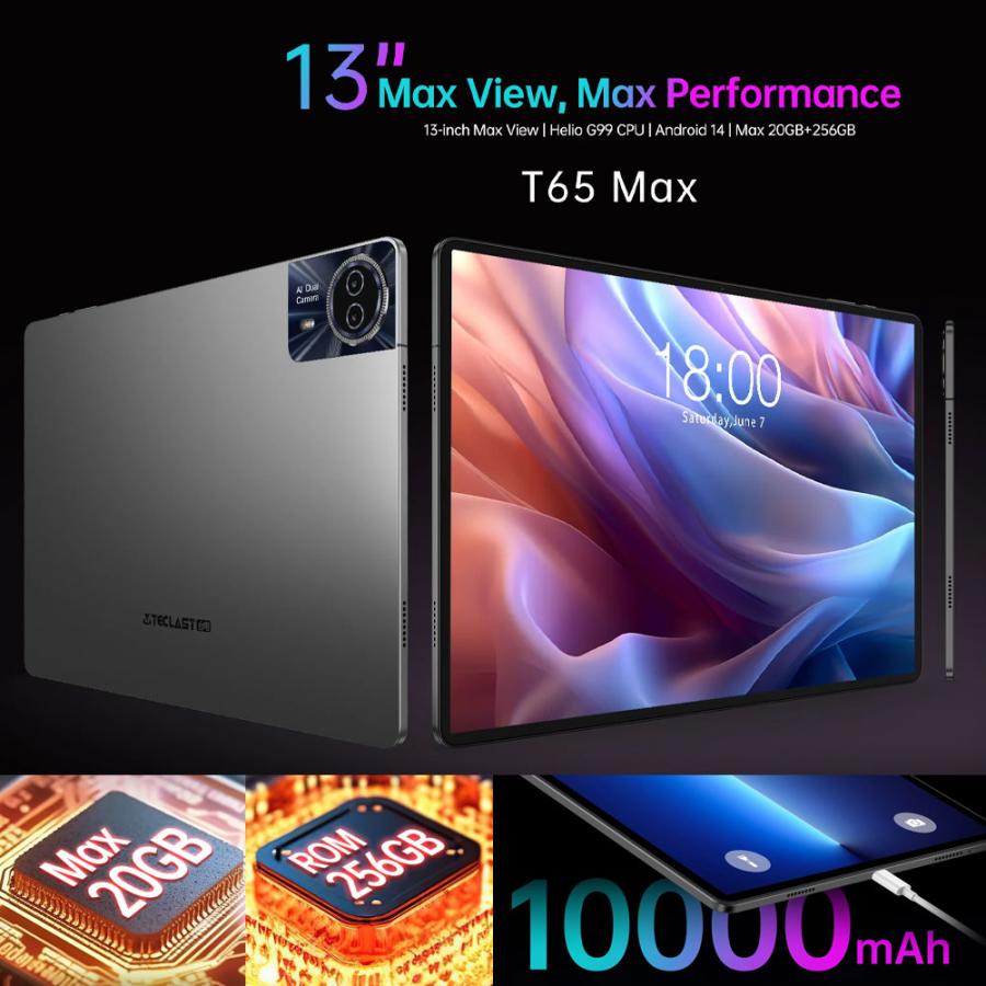 TECLAST T65MAX 13インチ タブレット 20GB RAM 256GB ROM G99 DSSS SIM