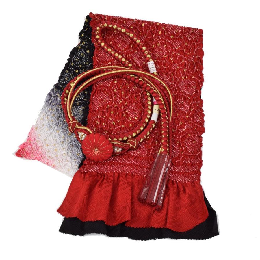 振袖用 帯締め帯揚げセット 赤黒 帯締め 帯揚げ 帯締 帯揚 総絞り 成人