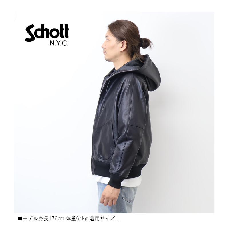 Schott レザーフルジップパーカー ネイビー Lサイズ Schott レザー