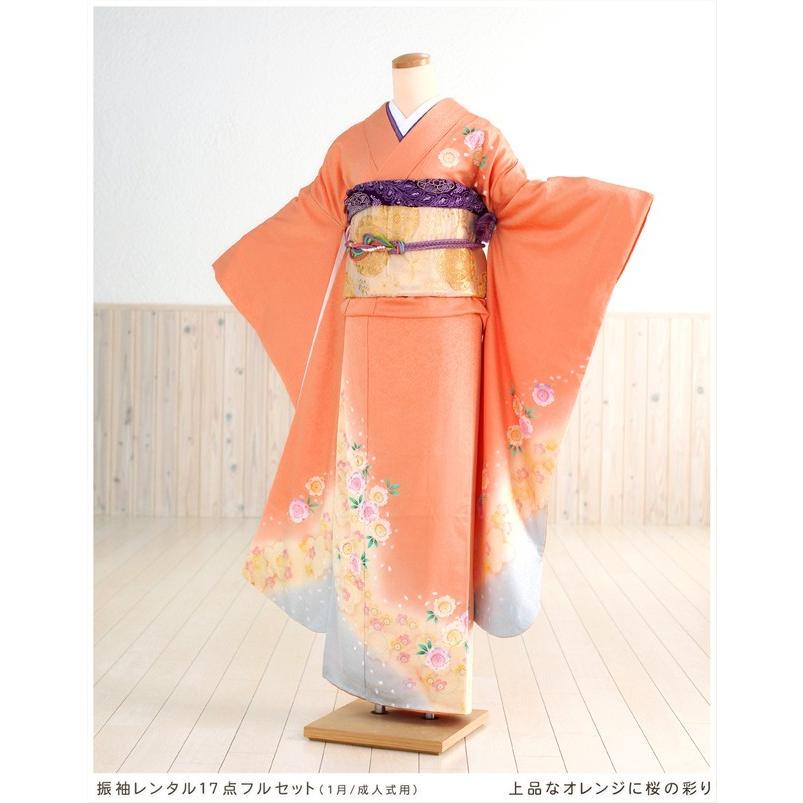 ⑩振袖セット 成人式 振袖＆長襦袢 ポリエステル 大きな橘 レトロ