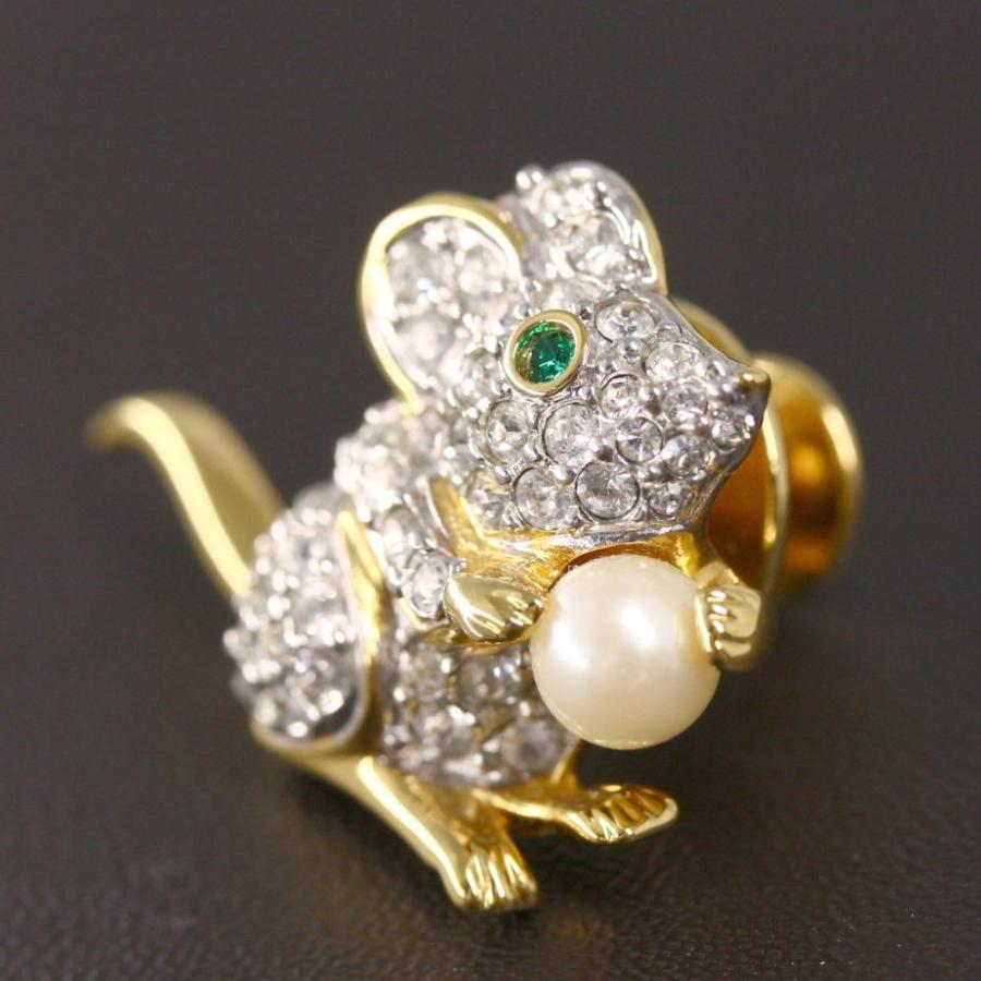 SWAROVSKI（スワロフスキー） ネズミモチーフブローチ・ピンタック