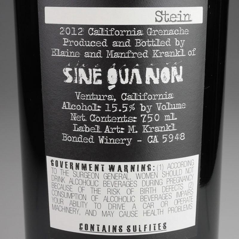 Sine Qua Non Stein Grenache [2012] / シネ・クア・ノン ステイン