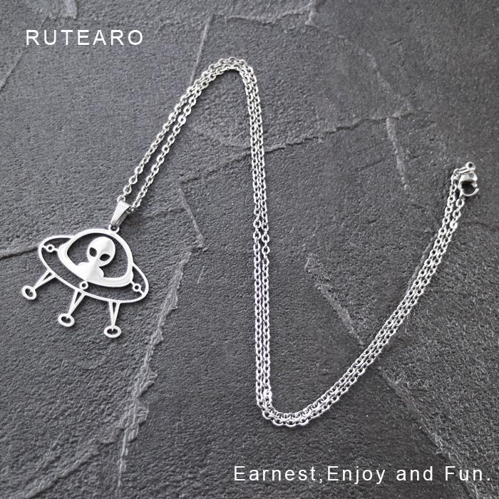 ネックレス ペンダント 宇宙人 UFO ステンレス シルバー キュービック