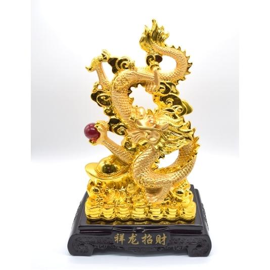 波と龍の彫刻 24金メッキ皿 波と龍の彫刻 24金メッキ皿