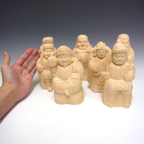 木彫り 七福神セット (大) 桧製 7柱セット 縁起物 置物 : 仏像と縁起物